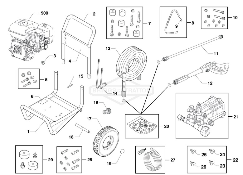 Briggs & Stratton pressure washer model 020752 replacement parts, pump breakdown, repair kits, owners manual and upgrade pump.